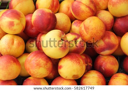 bright nectarines in the market Royalty-Free Stock Photo #582617749