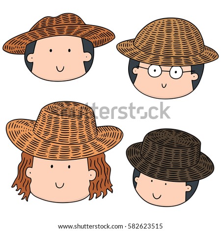 vector set of people with straw hat