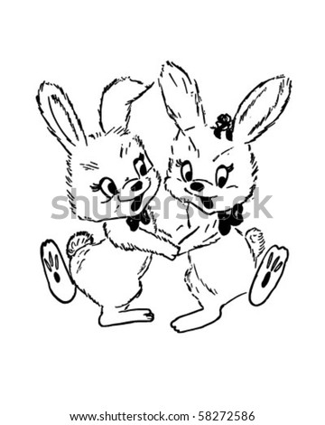 Pair Of Easter Bunnies - Retro Clip Art