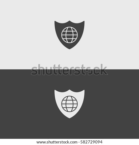 Globe Shield  black and white icons.illustration isolated vector sign symbol 