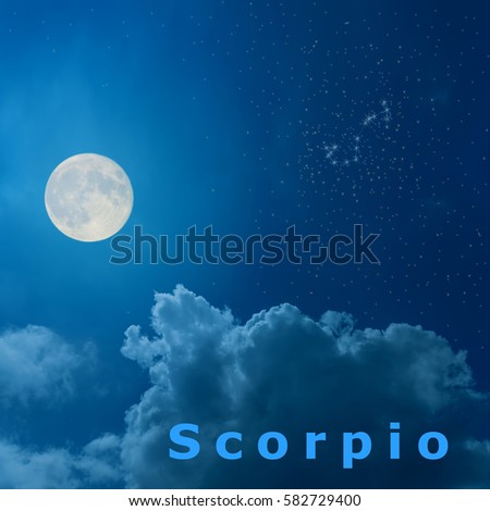 full moon in the night sky with design zodiac constellation Scorpio