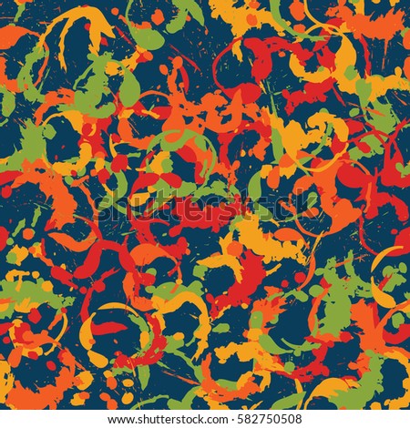 Seamless pattern. Disorderly blots. Spray paints. Grungy textiles. Coloring for children's clothing. Camouflage. Cartoon. Flat.