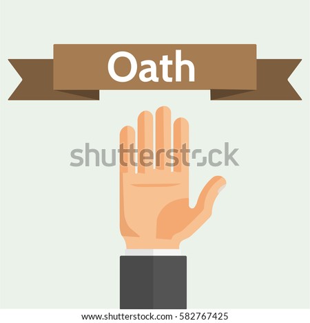 Hand palm and ribbon. Oath, swear, vow, pledge concept flat style vector illustration. Royalty-Free Stock Photo #582767425