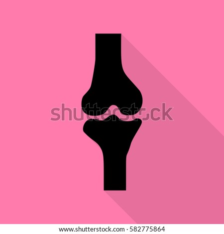 Knee joint sign. Black icon with flat style shadow path on pink background.
