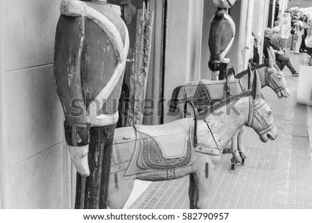 Horses Figures in Wood  in Black and White