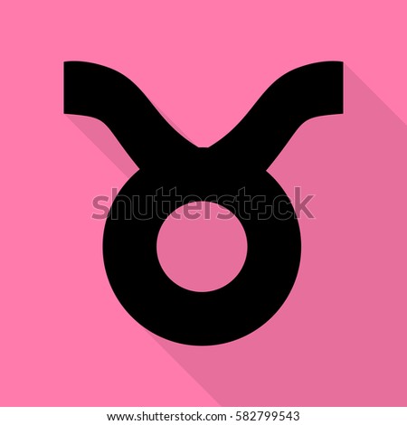 Taurus sign illustration. Black icon with flat style shadow path on pink background.