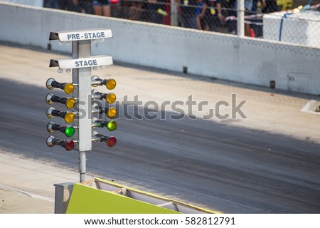 drag racing stage lamp signal at quarter mile circuit Royalty-Free Stock Photo #582812791