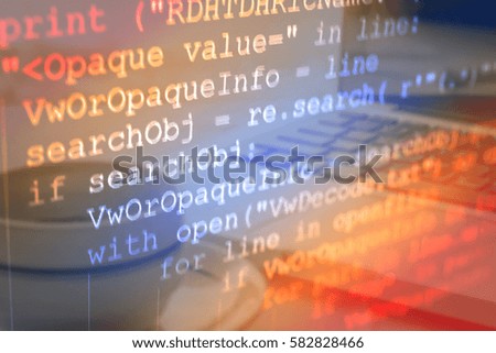 Programming code abstract software technology background of software developer and Computer script. (This code text create by myself)