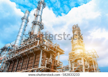 Close up Industrial view at oil and gas refinery plant form industry zone with cloudy sky
