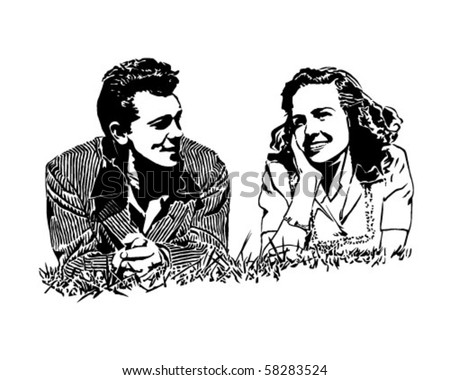 Summer Of Love - Couple On Their First Date - Retro Clip Art