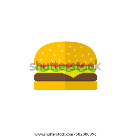 Hamburger flat icon, food & drink elements, fast food sign, a colorful solid pattern on a white background, eps 10.