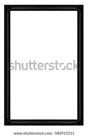 Antique picture black frame isolated on black background, clipping path.