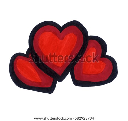 Handmade illustration of valentine hearts