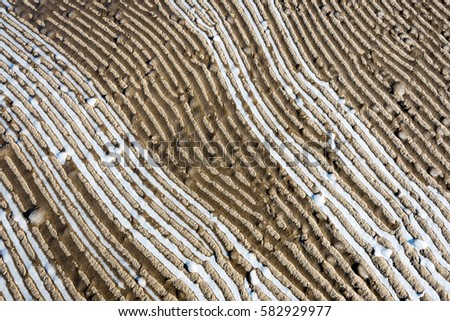 frozen sand with ice blocks. abstract texture in natural beach