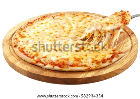 Pizza Margherita, mozzarella isolated on white background. Royalty-Free Stock Photo #582934354