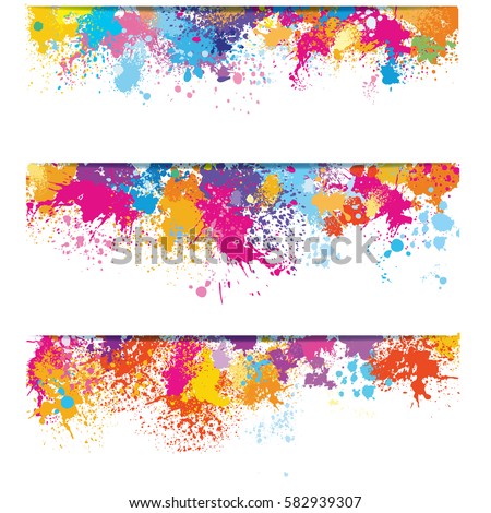 Set of banners from color paint stains