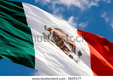 Green, white and red Mexican flag waving.