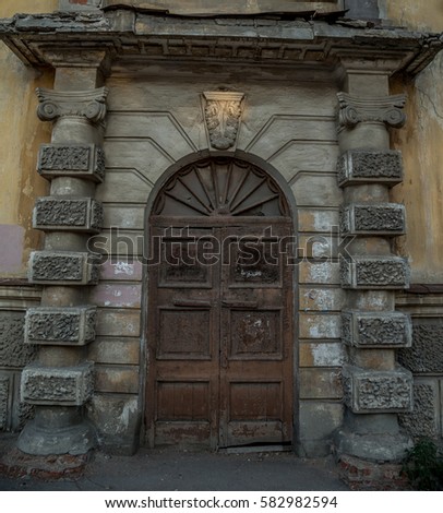 Old style Old style vintage wooden door of ancient mansion is closed of ancient mansion is closed
