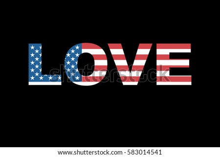 Word "Love" made of the flag of USA.