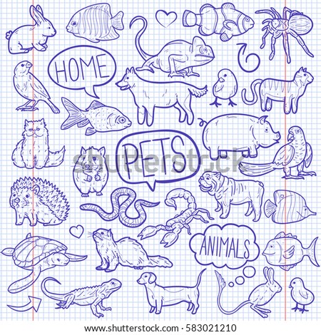 Pet House Friends Doodle Icon Vector Notebook art