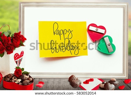 conceptual images/frames of two shapeners/sign note word-Happy birthday with isolated white background/selective focus.