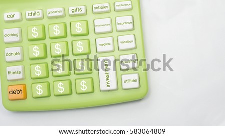 Concept picture of how money was spent, by using a customized green calculator