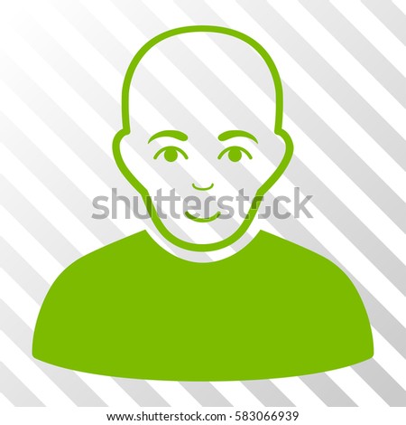 Eco Green Bald Man toolbar pictogram. Vector pictograph style is a flat symbol on diagonal hatch transparent background.
