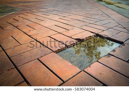 Water reflection in break brick walkway