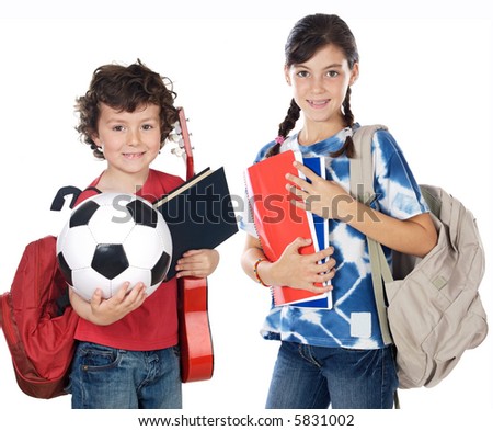 Two brothers students a over white background