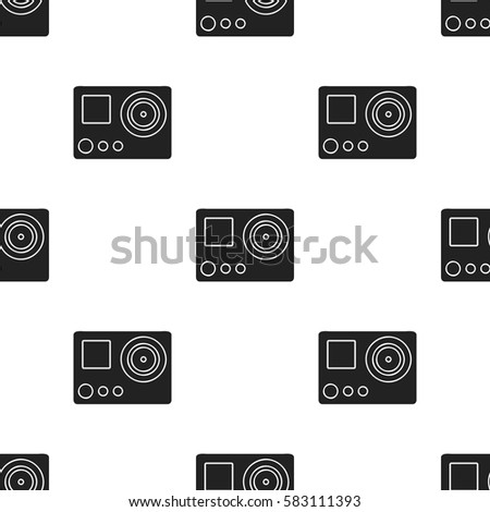 Action camera icon in black style isolated on white background. Ski resort pattern stock vector illustration.
