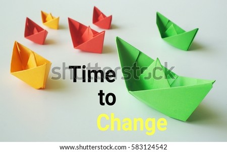 set of origami boats with motivation word on white background