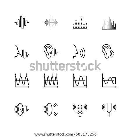 Acoustics and sound vector icon set in thin line style Royalty-Free Stock Photo #583173256