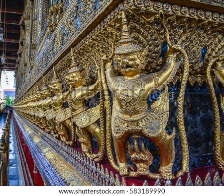 Wat Phra Kaew. Temple of the Emerald Buddha is regarded as the most sacred Buddhist temple in Bangkok Thailand.