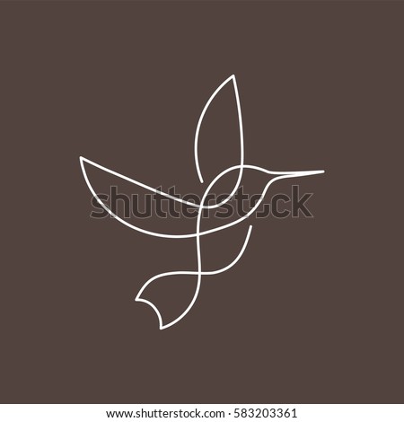 Flying bird continuous line drawing element isolated on brown background for logo or decorative element. Vector illustration of animal form in trendy outline style.