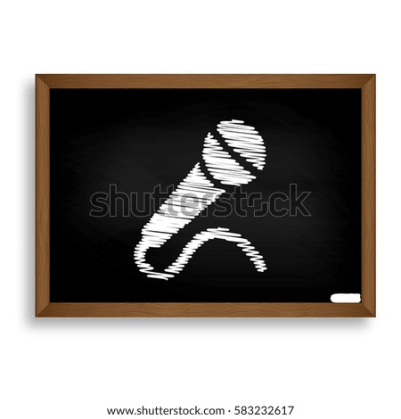 Microphone sign illustration. White chalk icon on black school b