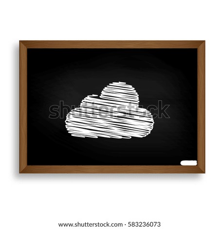 Cloud sign illustration. White chalk icon on black school board 