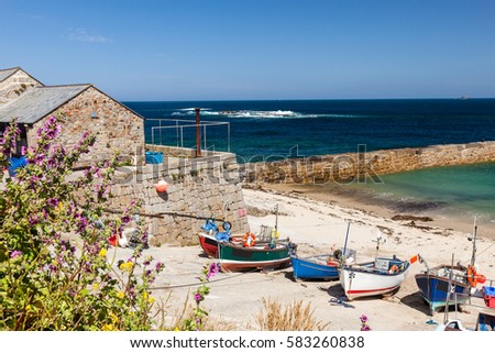 Overlooking the harbour on a sunny day at Sennen Cove Cornwall England UK Europe