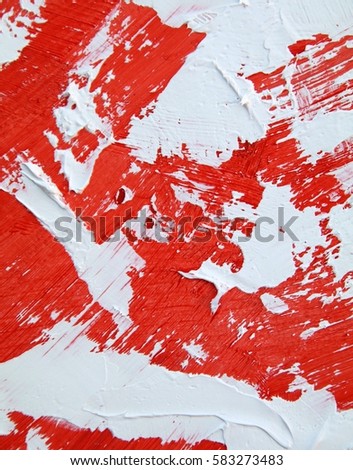 Painting closeup texture background with  red and white colors for vivid, colorful,creative backgrounds. Oil on canvas. Palette knife and brush strokes texture.
