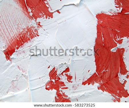 Painting closeup texture background with  red and white colors for vivid, colorful,creative backgrounds. Oil on canvas. Palette knife and brush strokes texture.
