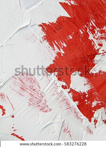 Painting closeup texture background with  red and white colors for vivid, colorful,creative backgrounds. Oil on canvas. Palette knife and brush strokes texture. For web and design.

