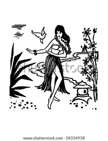 Hula Dancer - Hawaiian Gal - Retro Clip Art