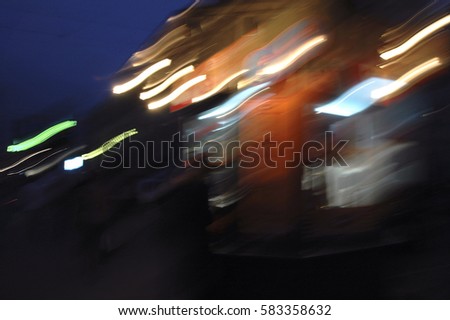 Blur abstract picture of street lights on the street at night