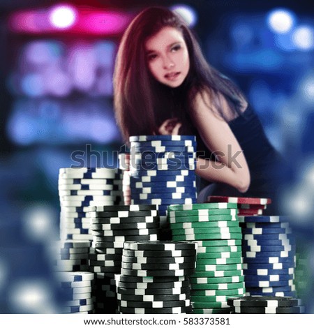 Casino background and young woman 