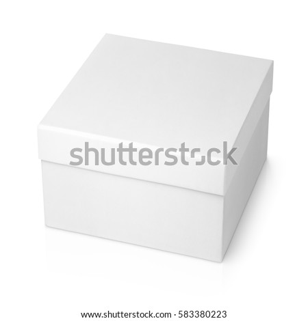 One white square box isolated on white background with clipping path Royalty-Free Stock Photo #583380223