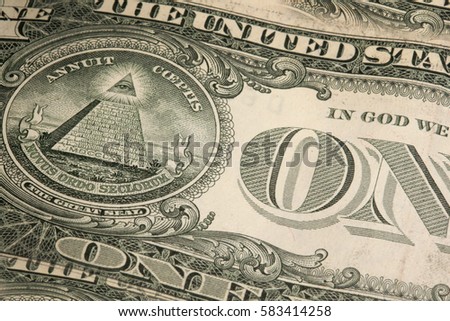 macro fragment banknote one US dollar, low depth of field 