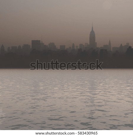 New York harbor. Sunset.