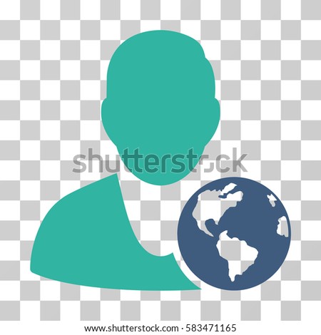 International Manager vector pictograph. Illustration style is flat iconic bicolor cobalt and cyan symbol on a transparent background.