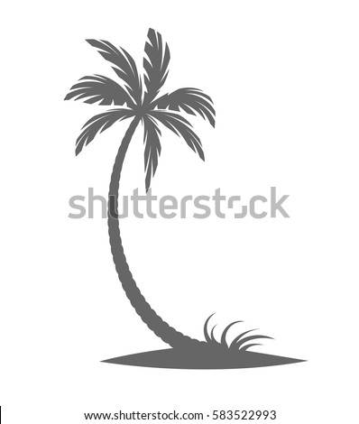 Silhouette of palm trees on the island. Vector illustration isolated white background.