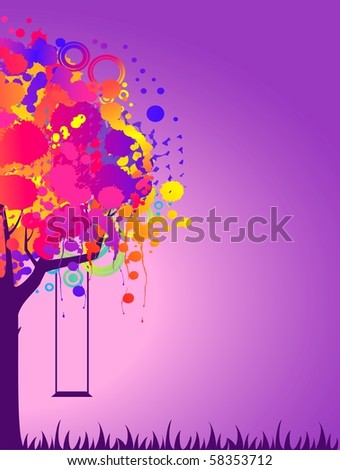 Vector abstract colorful tree with swing. Nature decoration.