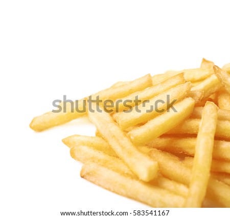 Pile of a potato french fries isolated over the white background